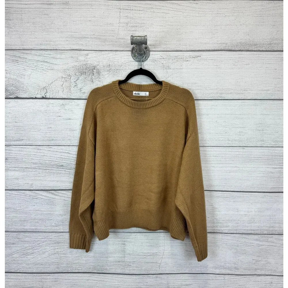 Elodie Women's Tan Crewneck Fall Crop Basic Sweater Size XL